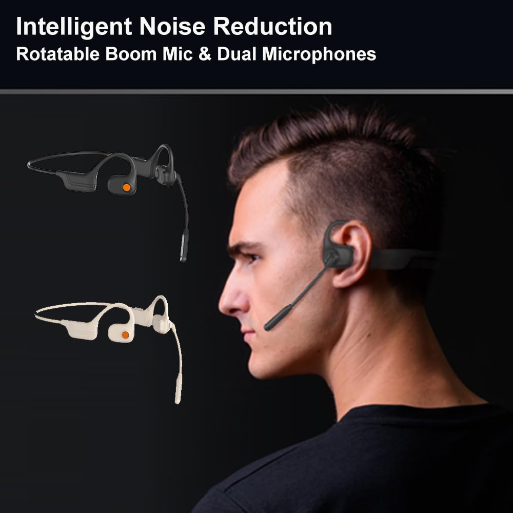 AYI Open Ear Air Conduction Bluetooth Headphone Dual Mic Rotatable Boom Mic Active Noise Cancellation IPX5 Waterproof Bluetooth 5.4 Pain-Free Design…