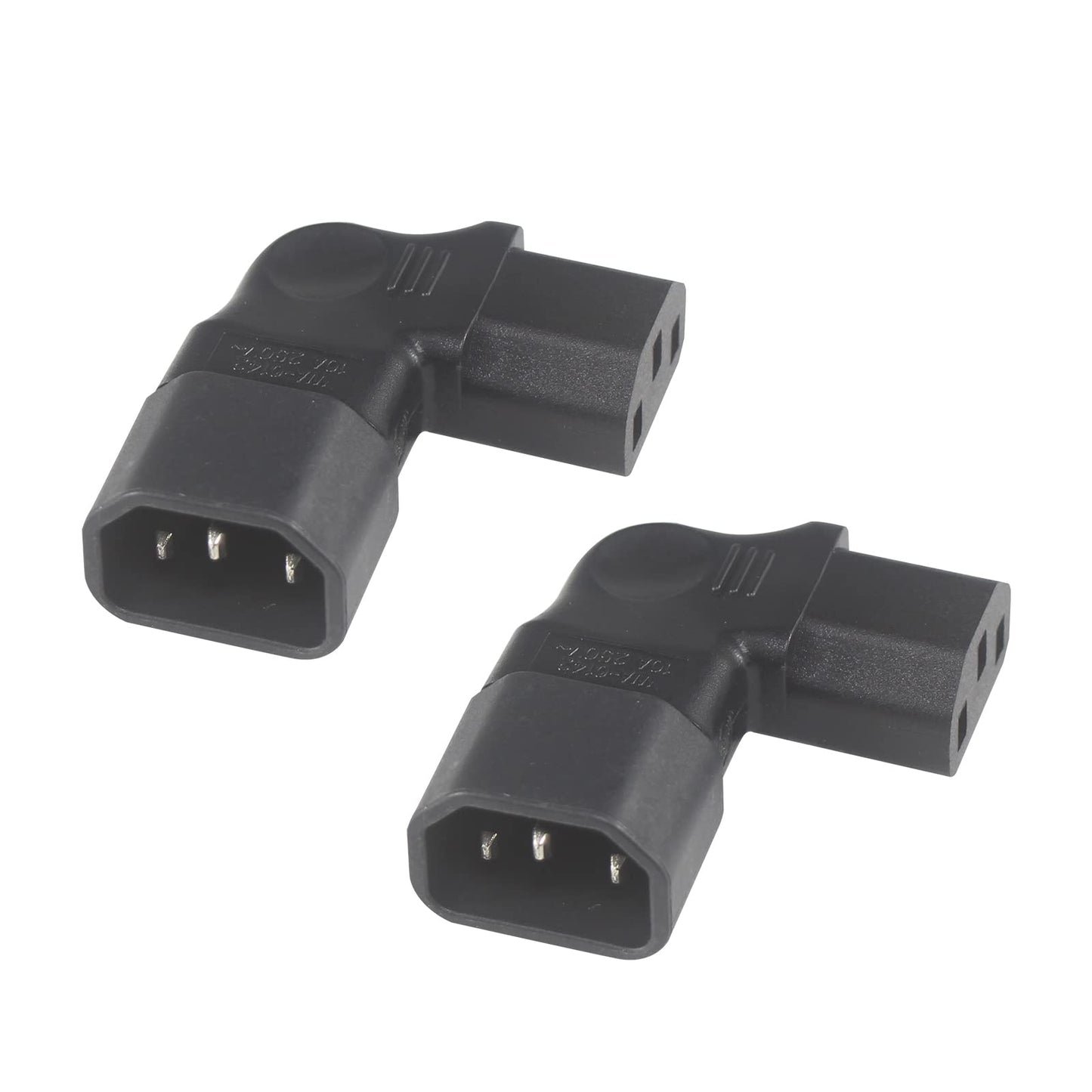QIUCABLE Right Angle C13 to C14 IEC AC Plug Adapter, 2 Pack, 90 Degree Design, PVC, Pure Copper, 250VAC 10A Max
