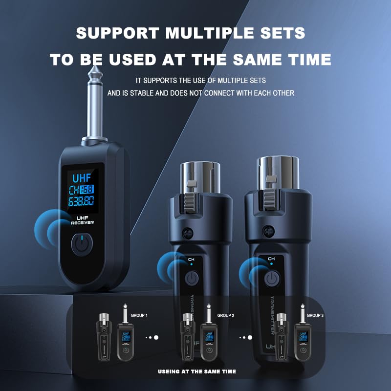 TAVOSOP Upgrade 2.4GHZ Wireless XLR Transmitter and Receiver, Built-in Rechargeable Lithium Battery for Dynamic Microphone,Audio Mixer,Electric Guitar