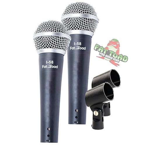 Fat Toad Wired Vocal Microphones (Live ResponsePRO Edition) 2-Pack - Dynamic Cardioid Mics with Clips for Singing, DJ, Home Studio & Stage Instrument