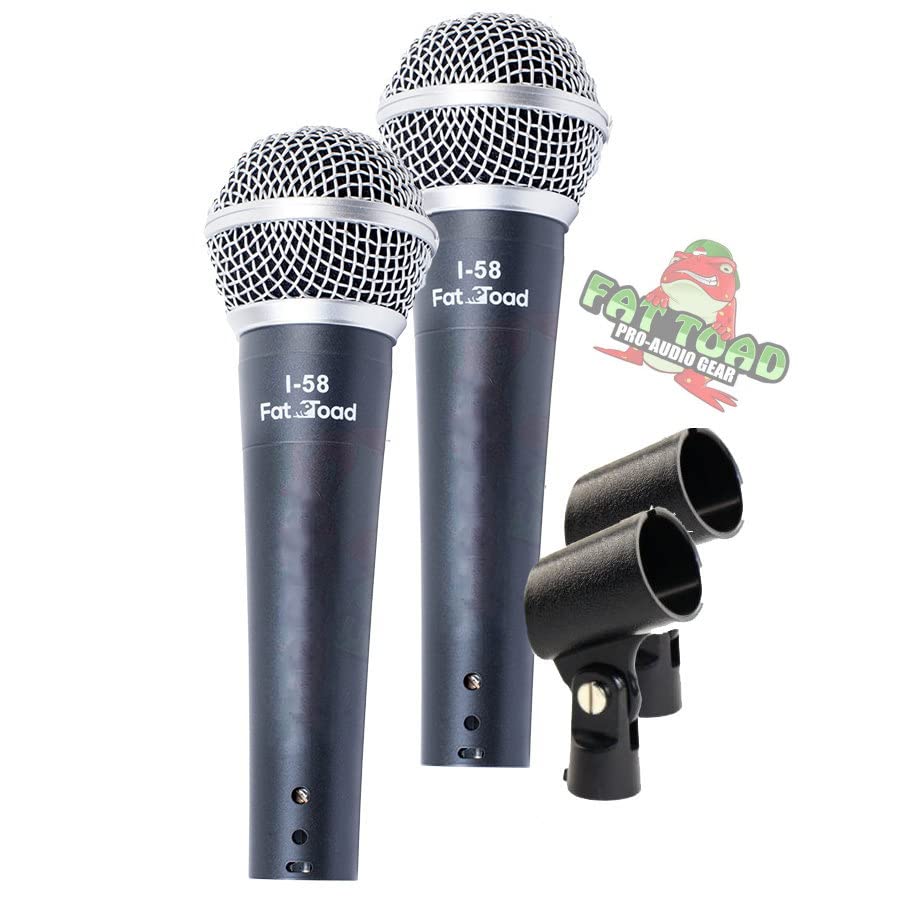 Fat Toad Wired Vocal Microphones (Live ResponsePRO Edition) 2-Pack - Dynamic Cardioid Mics with Clips for Singing, DJ, Home Studio & Stage Instrument