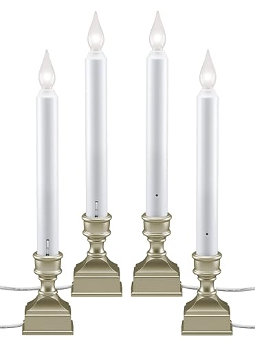 612 Vermont LED Electric Window Candles with Bright Hot Spot, Sensor Dusk to Dawn, Flicker Flame or Steady On, USB Low Voltage Adapter, VT-1270P-4