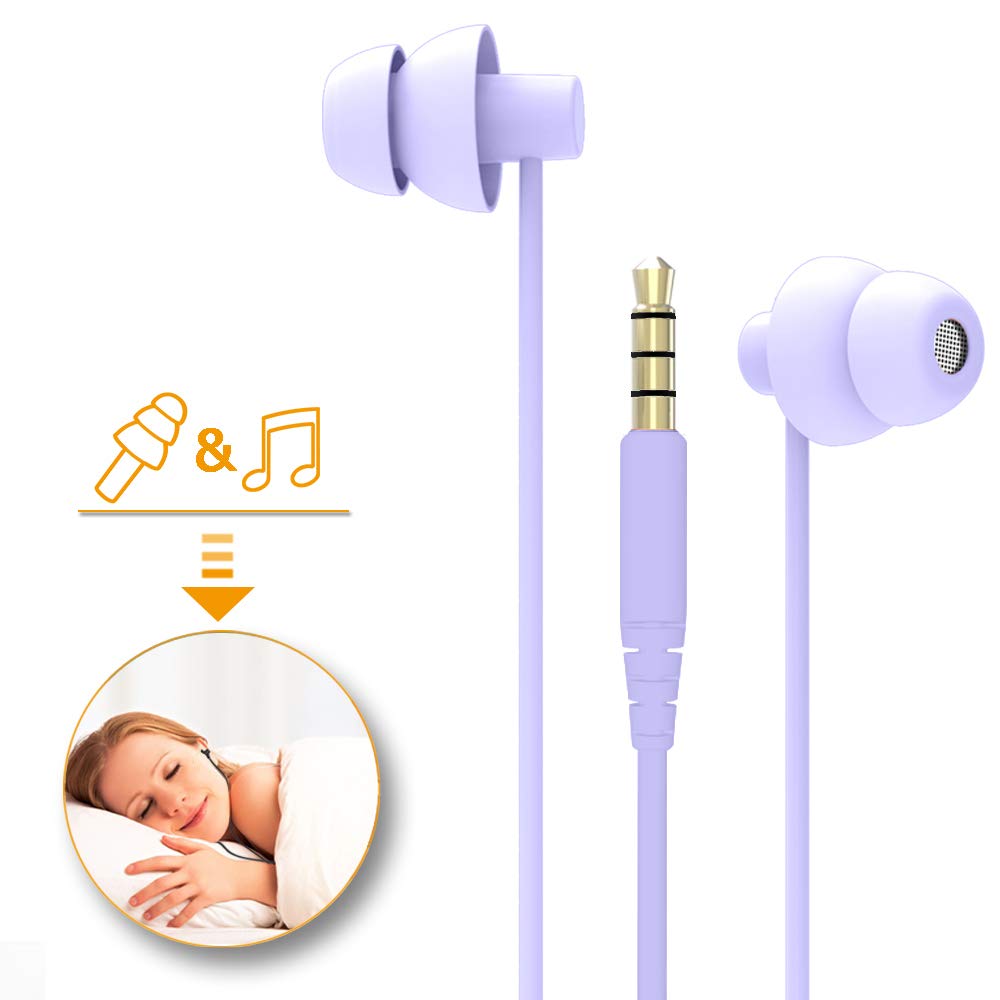 MAXROCK (TM Total Soft Silicon Headphones with Mic Sleep Travel Choice for Cellphones Tablets and 3.5mm Jack (Violet)