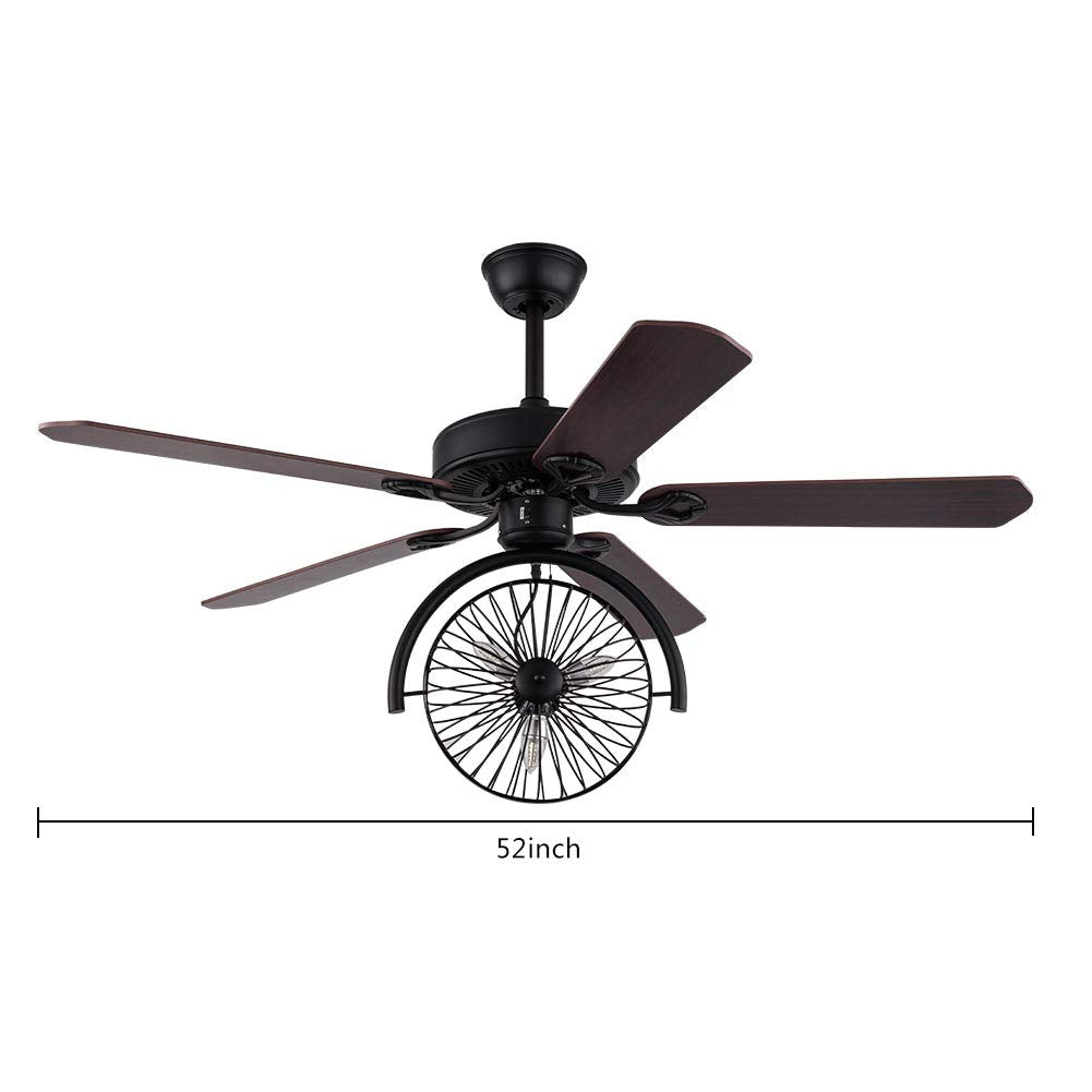 US DELIVER Crystal Ceiling Fan Industrial Chandelier with 3-Lights- 5 Reversible Wood blade for Living Room( 52 Inch)