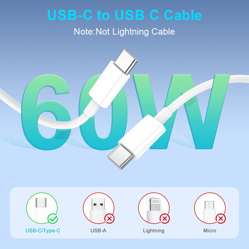 iPhone Charger, 2 Pack PD 20W Adapter Wall Fast Charger with 6&10ft White USB C Cable Compatible with iPhone17 16/15/iPad