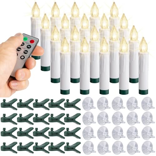 WYZworks 20 Pack LED Flameless Taper Clip On/Suction Cup Candles for Christmas Tree/Window Candles, 3.5" Flickering Warm White Candle Lights
