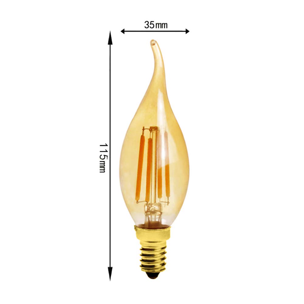 6-Pack E14 4W C35 Dimmable LED Candelabra Bulb,CA10 40 Watt Equivalent 2200K Warm White 600Lumen Edison Candle Flame Shape Bent Tip Light Bulb,Amber
