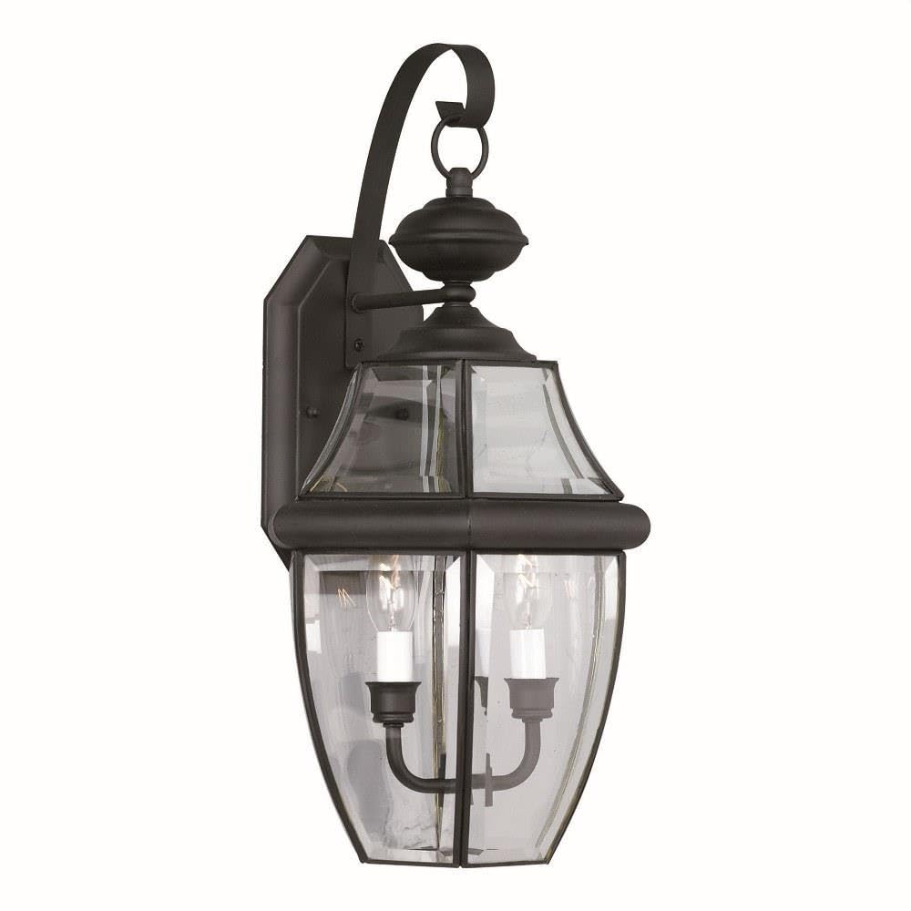 Forte Lighting 1301-02-04 Traditional 2-Light Exterior Wall Lantern, Black Finish with Clear Beveled Glass