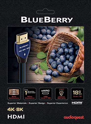 AudioQuest Blueberry 18 2.1 HDMI Cable - 4K/8K Ultra HD, in-Wall Rated, High-Speed, 18Gbps, HDR, eARC - 2.25m