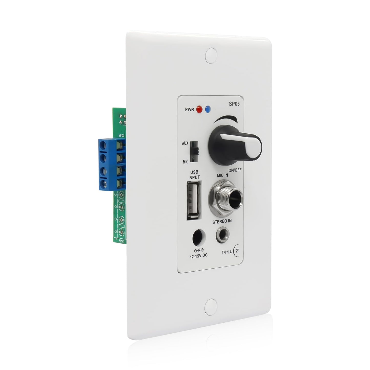 PNWCZ in Wall Audio Control Amplifier Receiver Compatible with Bluetooth 2 Channel Wall Plate with USB Microphone Aux (3.5mm) Input 120W for Sound