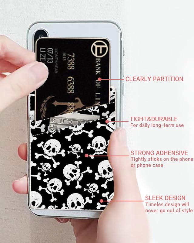 UJHMNO Phone Card Holder, Dual Pocket Leather Phone Wallet for Women and Men, 3M Adhesive Sticker on, Credit Card Holder for Phone Case Compatible