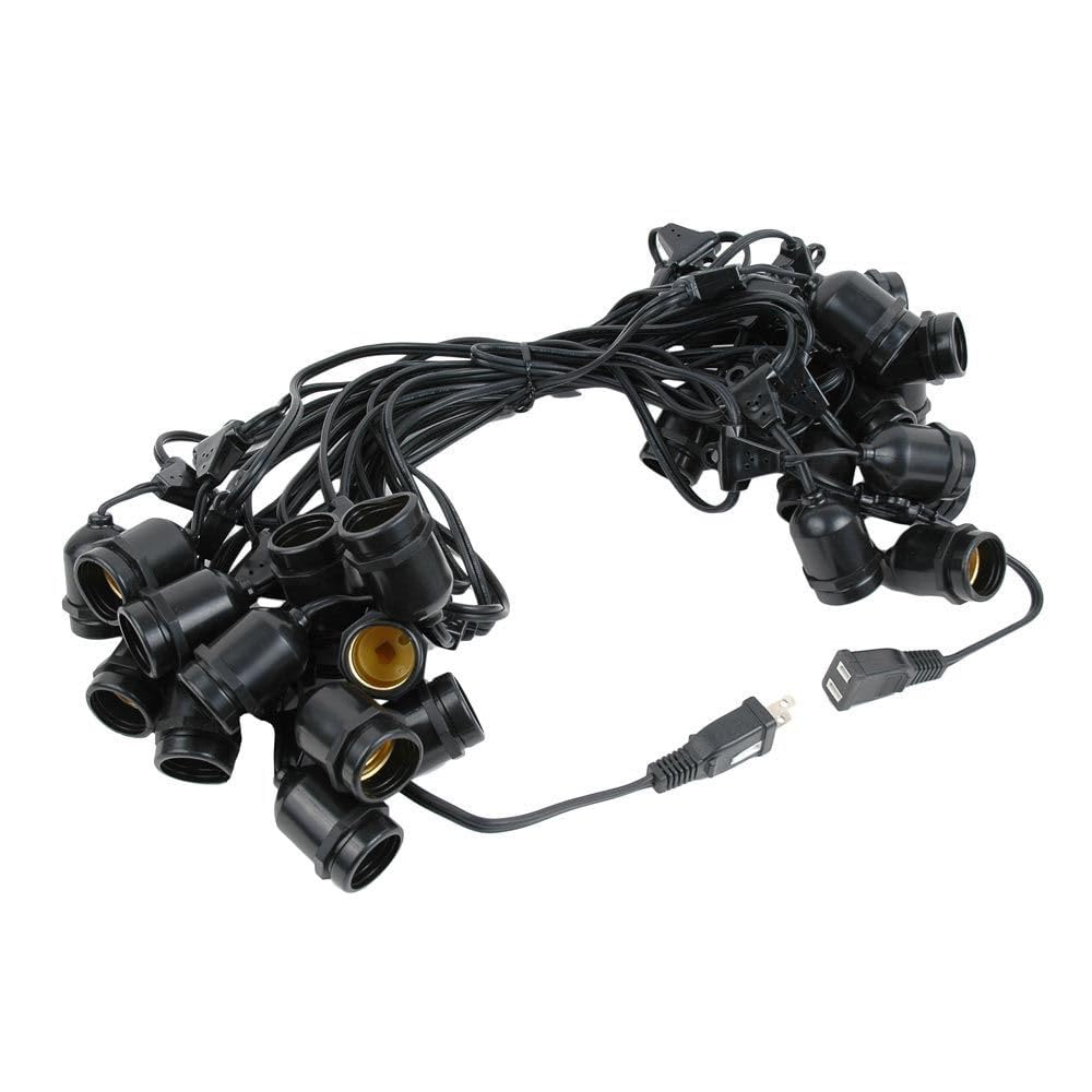 Novelty Lights 37.5 Feet, 25 Suspended E26 Sockets, S14 String Light Set with Clear Incandescent Bulbs, Heavy Duty Black Wire Patio Lights, Weather