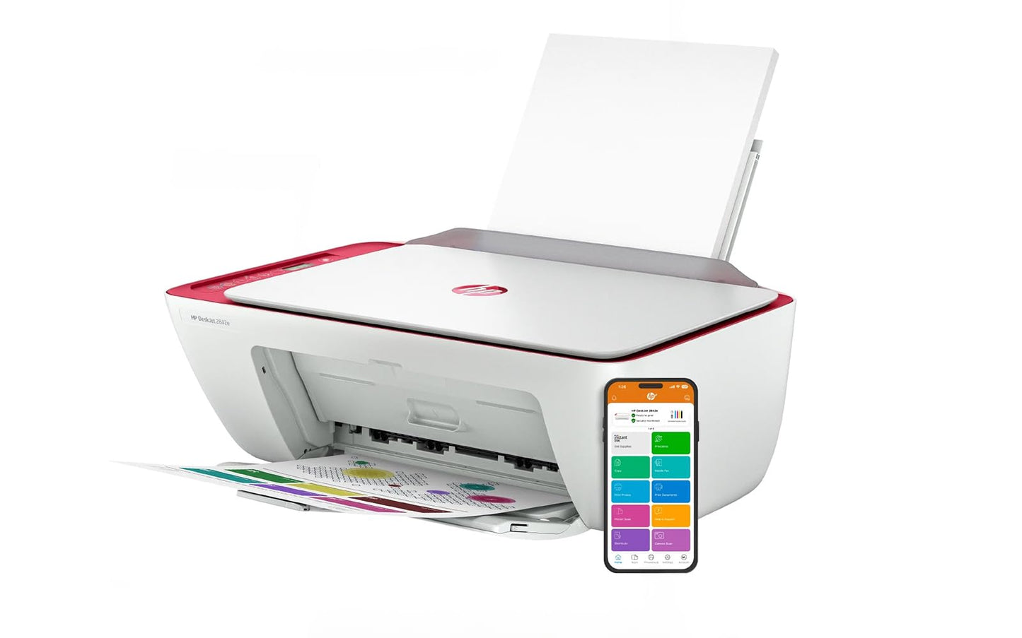 HP DeskJet 2842e All-in-One Printer with Bonus 3 Months of Instant Ink (Chili Red)