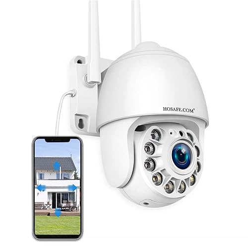 HOSAFE.COM Cameras for Home Security Outdoor WiFi, Plug-in 24/7 Video Surveillance System, Spotlight Color Night Vision, Human Motion Detection, PTZ