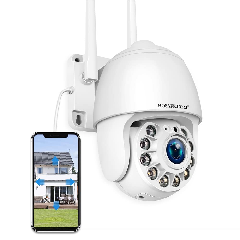 HOSAFE.COM Cameras for Home Security Outdoor WiFi, Plug-in 24/7 Video Surveillance System, Spotlight Color Night Vision, Human Motion Detection, PTZ