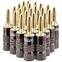 FosPower Banana Plugs 12 Pairs / 24 pcs, Closed Screw 24K Gold Plated Speaker Plug Connectors for Speaker Wire, Wall Plate, Home Theater, Audio/Video