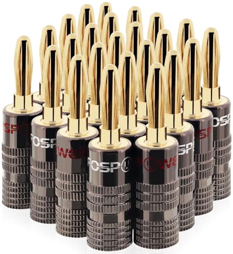 FosPower Banana Plugs 12 Pairs / 24 pcs, Closed Screw 24K Gold Plated Speaker Plug Connectors for Speaker Wire, Wall Plate, Home Theater, Audio/Video