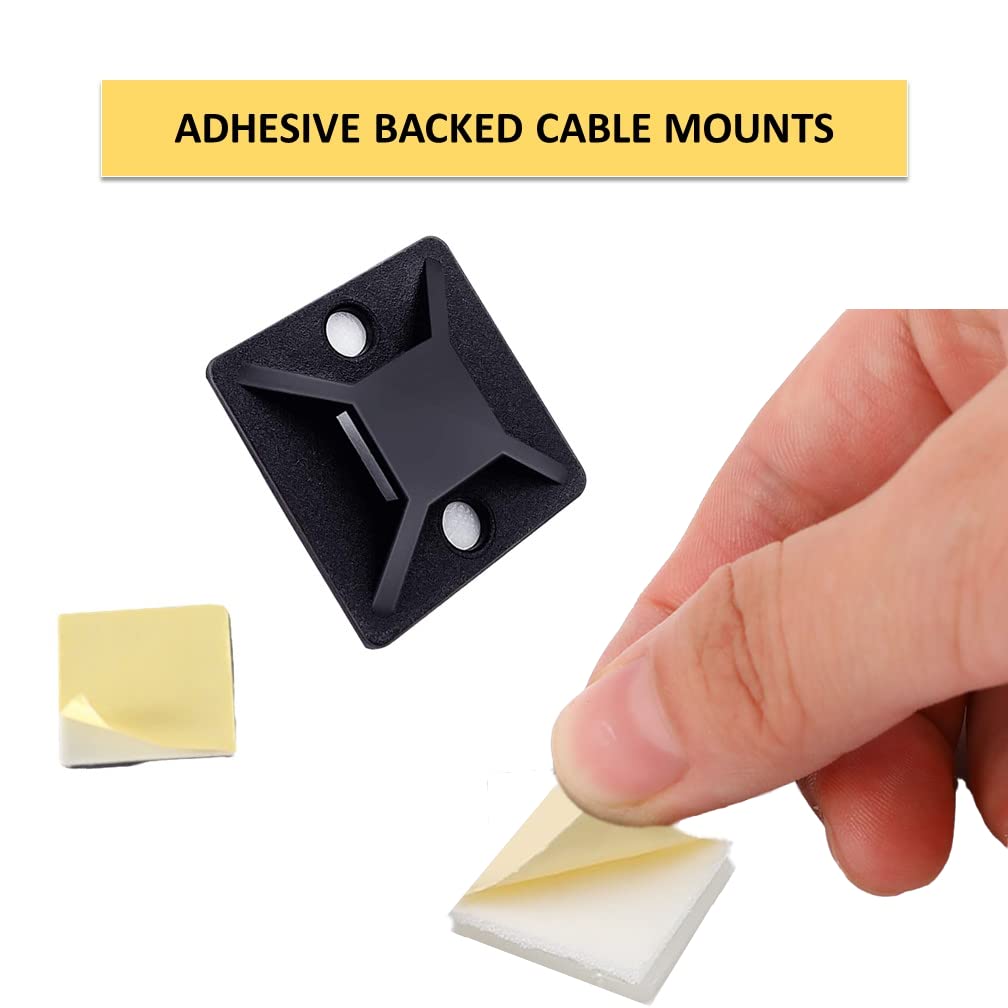 Kable Kontrol Zip Tie Mounts, 3/4” Sq, Natural White, 100 Pcs, Adhesive Backed Multi-Purpose Mounting Squares Nylon Cable Tie Wrap Anchor Pads