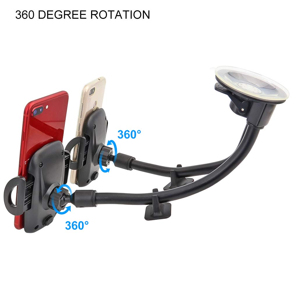 Kolasels Dual Phone Holder for Car, Phone Mount for Truck Windshield/Dashboard Compatible with iPhone 11/Xs/Xr/X/8 Plus/8/7/6, Samsung Note