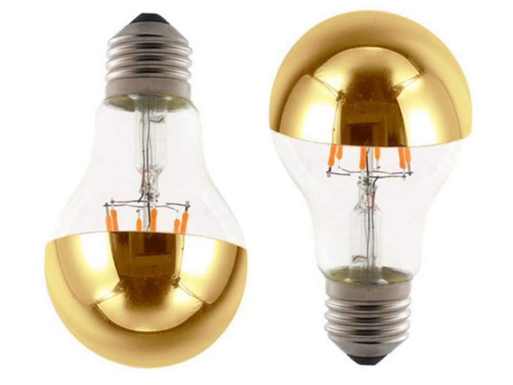 K JINGKELAI Half Chrome Light Bulb A60 6W(60W Equivalent) LED Filament Vintage Edison Bulb with Half Chrome Gold,for Home Lighting,Warm White 2700K,4