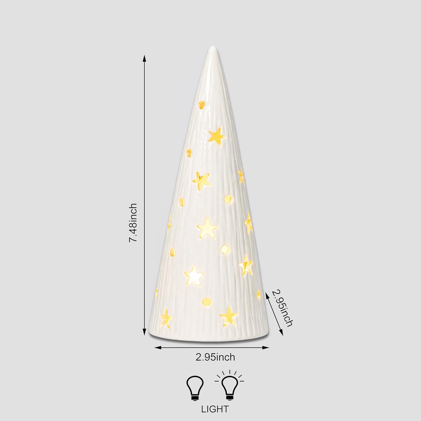 White Ceramic Light Up Cone Tree with Star Design LED Christmas Decoration Battery Powered Tabletop Holiday Home Decor Winter Night Light MOMENTS IN