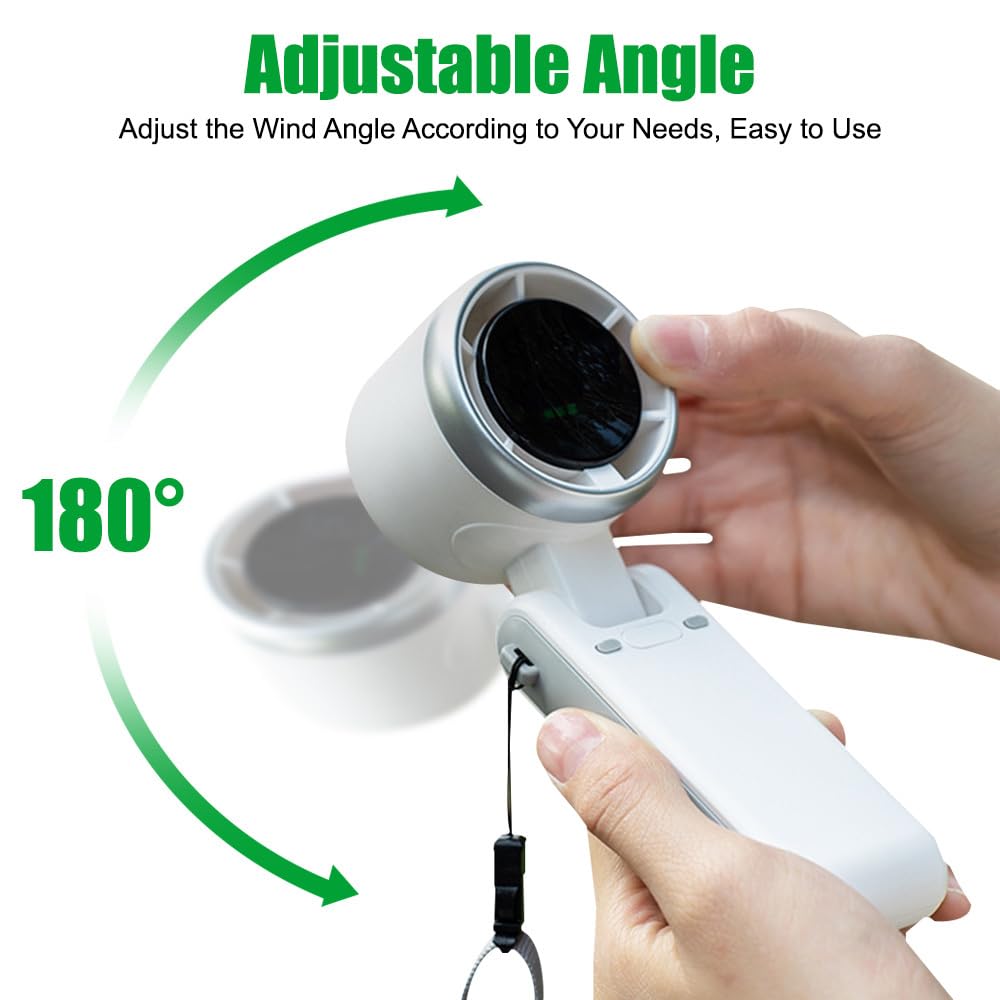 DONGKER Portable Handheld Fan,5 Speed Mini Foldable Turbo Fan, USB Rechargeable, 180° Adjustable with 3600mAh Battery & Lanyard