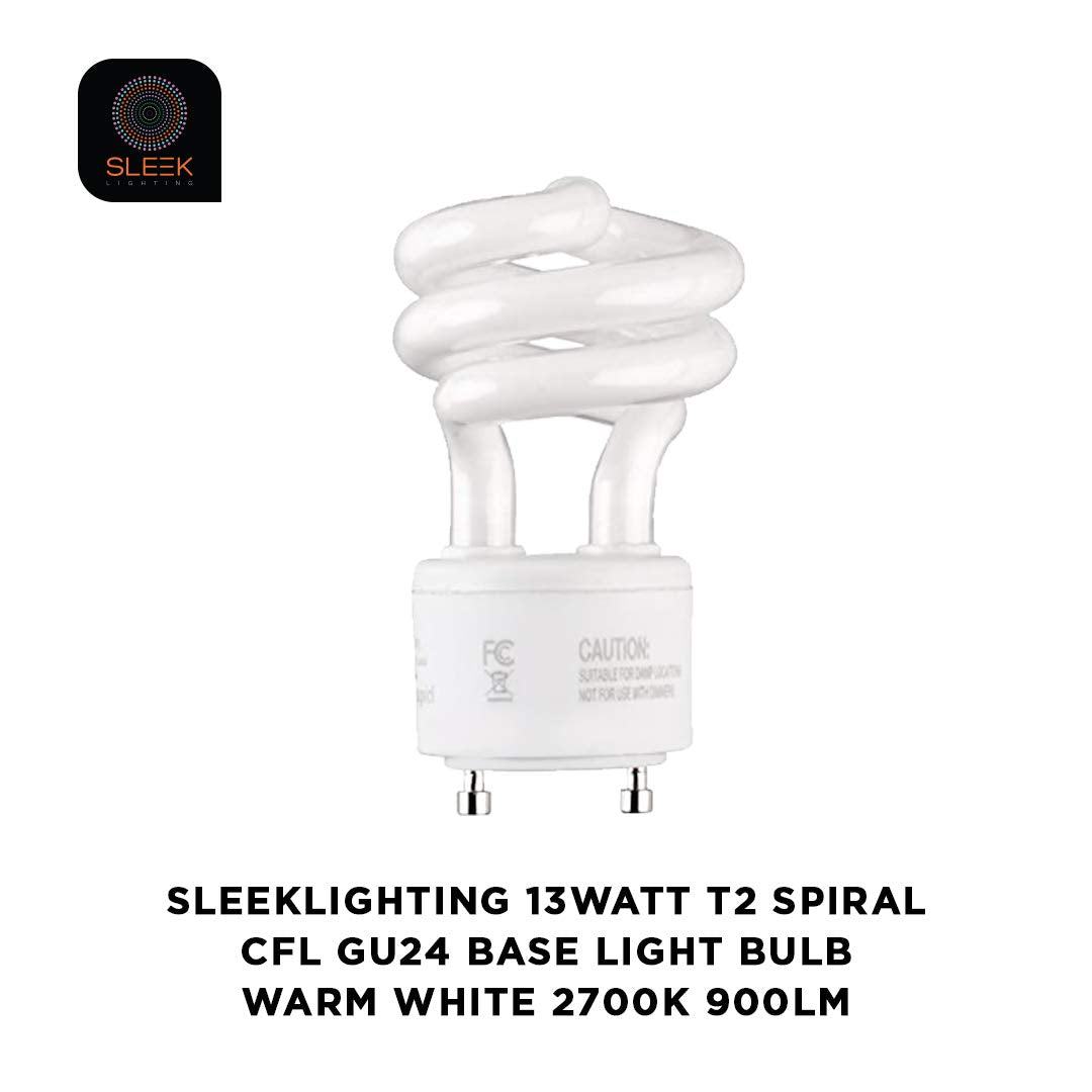 SLEEKLIGHTING GU24 13W T2 Spiral CFL Light Bulb 2700K Warm White 2-Prong
