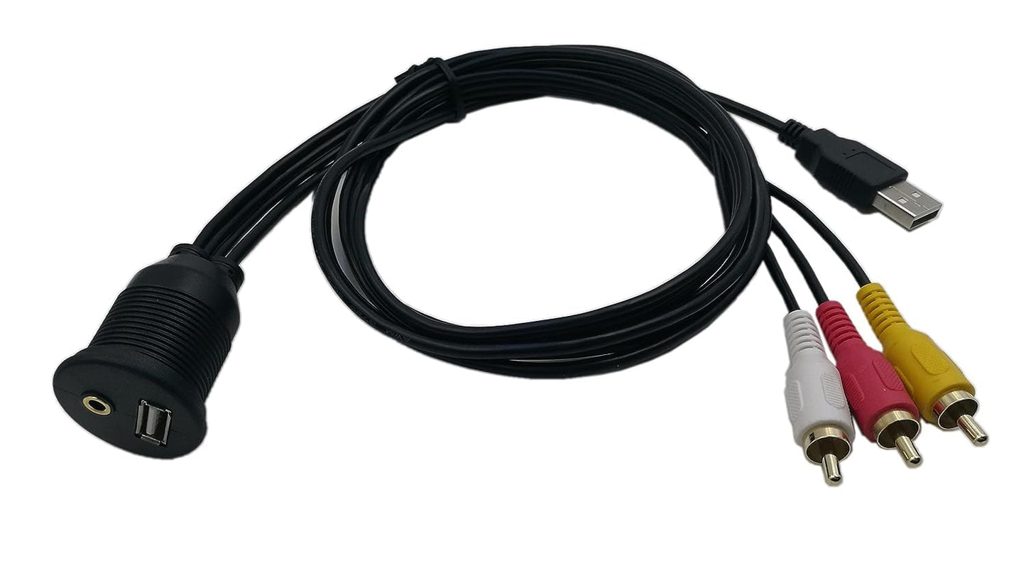 zdyCGTime 3.5mm & USB Flush Mount Cable - 1M, RCA Extension, Dash, Panel, Car, Boat, Motorcycle