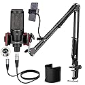 Condenser Microphone XLR,Professional Studio Recording Microphone for Computer PC,Cardioid Podcast Mic Kit with Boom Arm,Gaming Microphone for