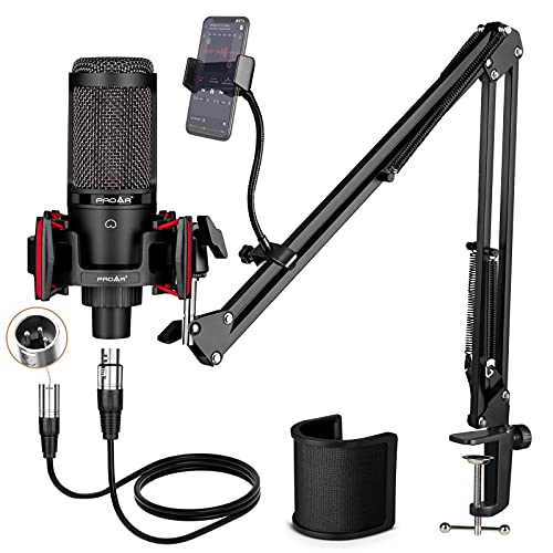 Condenser Microphone XLR,Professional Studio Recording Microphone for Computer PC,Cardioid Podcast Mic Kit with Boom Arm,Gaming Microphone for