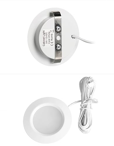 Getwefire Dimmable 2pcs/Lots recessed installtion 3w DC 12v led Puck/Under Cabinet Light. led Spotlight, Pure White or Warm White with 1pcs Connection