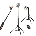Andoer Selfie Stick Tripod 1.5m/59in Tripod Stand + Extendable Selfie Stick Aluminum Alloy with Phone Holder Remote Shutter Compatible with iPhone