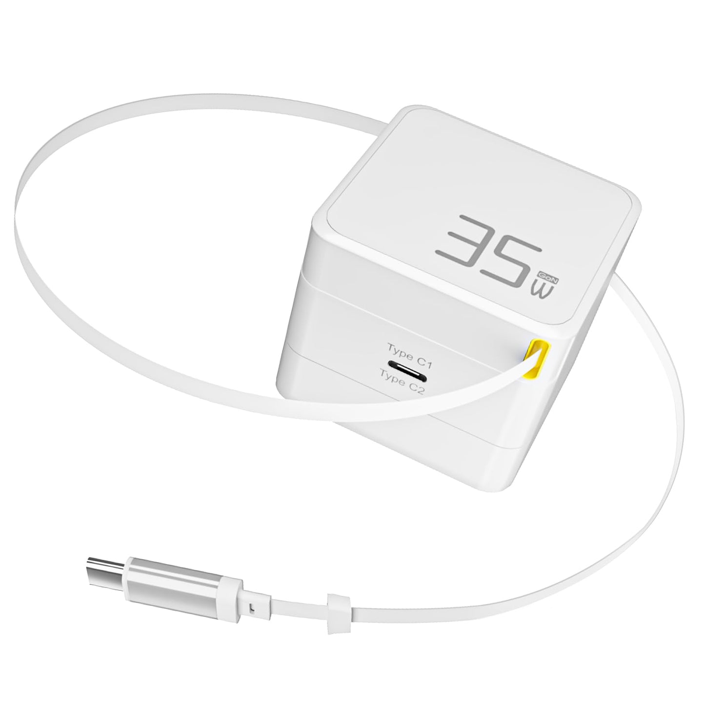 TRAVEL DEPOT USB C Retractable Charger, GaN PD 35W Charger Block w/Retractable Type C Cable Portable Wall Phone Chargers Fast Charging Adapter