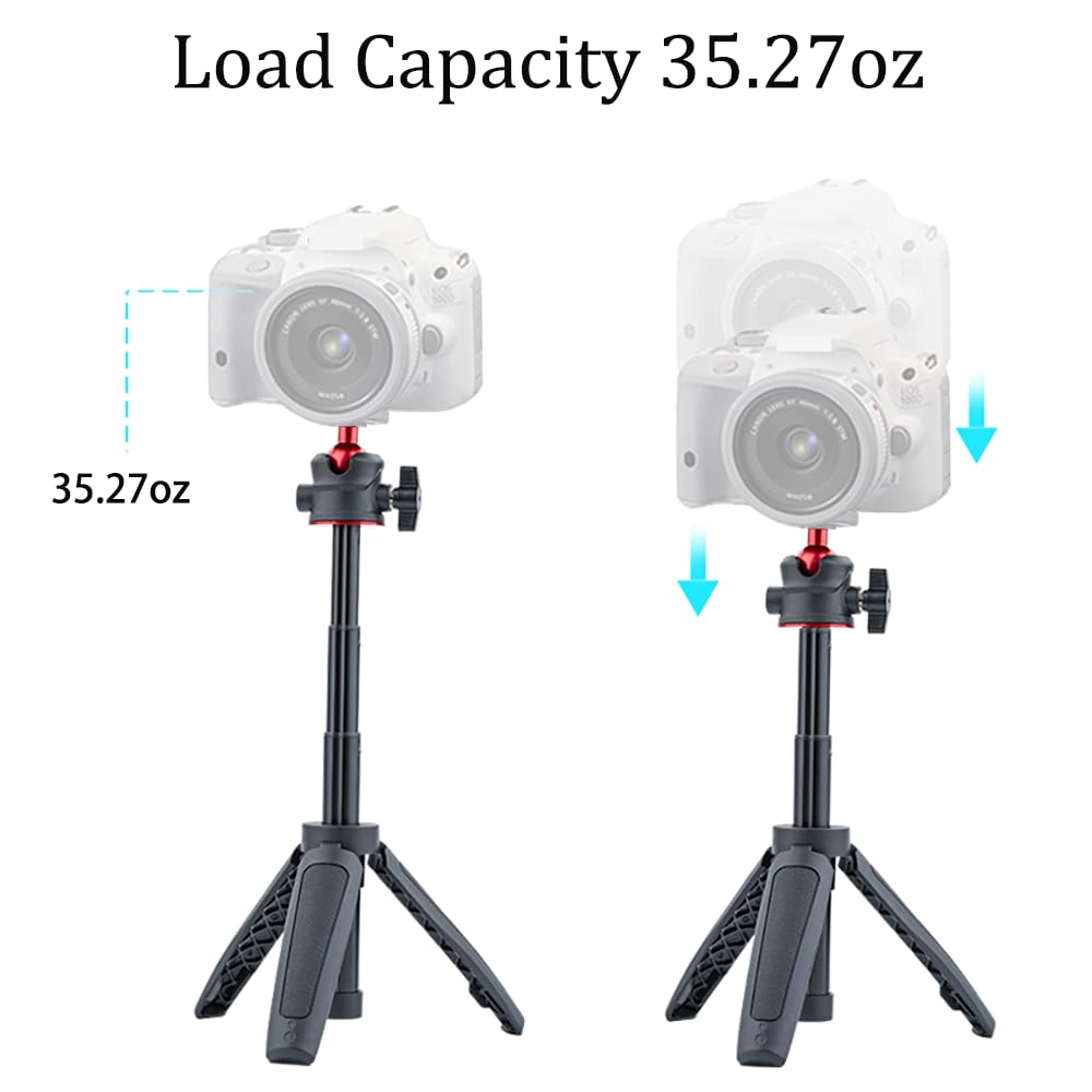 Mini Tripod Selfie Stick 3-in-1 Extension Pole with Phone Clamp - Aluminum Vlogging Stand for Smartphone Action Camera Webcam 1/4” Thread