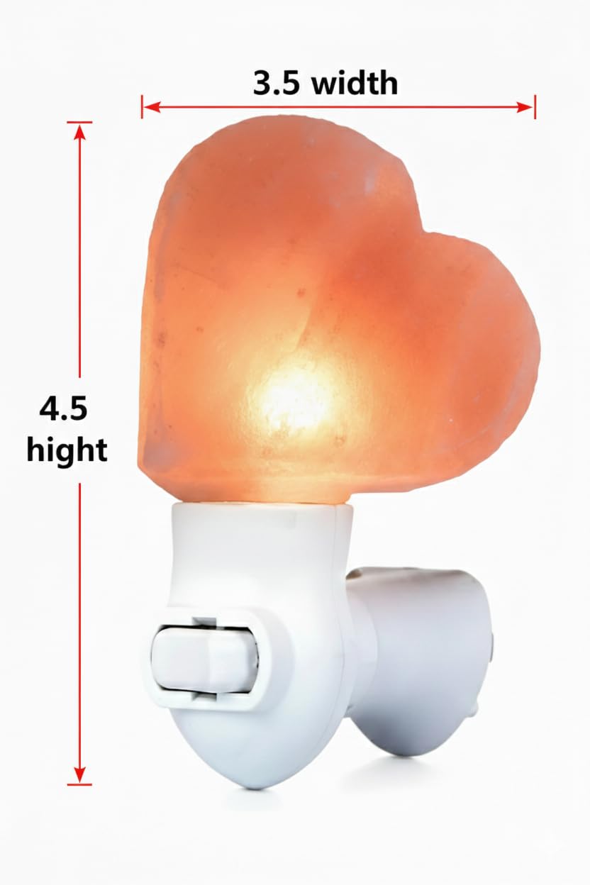 NatureBoost Himalayan Pink Salt Night Lights (Heart, 1) Decorative Ambient Night Lights for Bedroom, Bathroom, Nursery & Home Décor