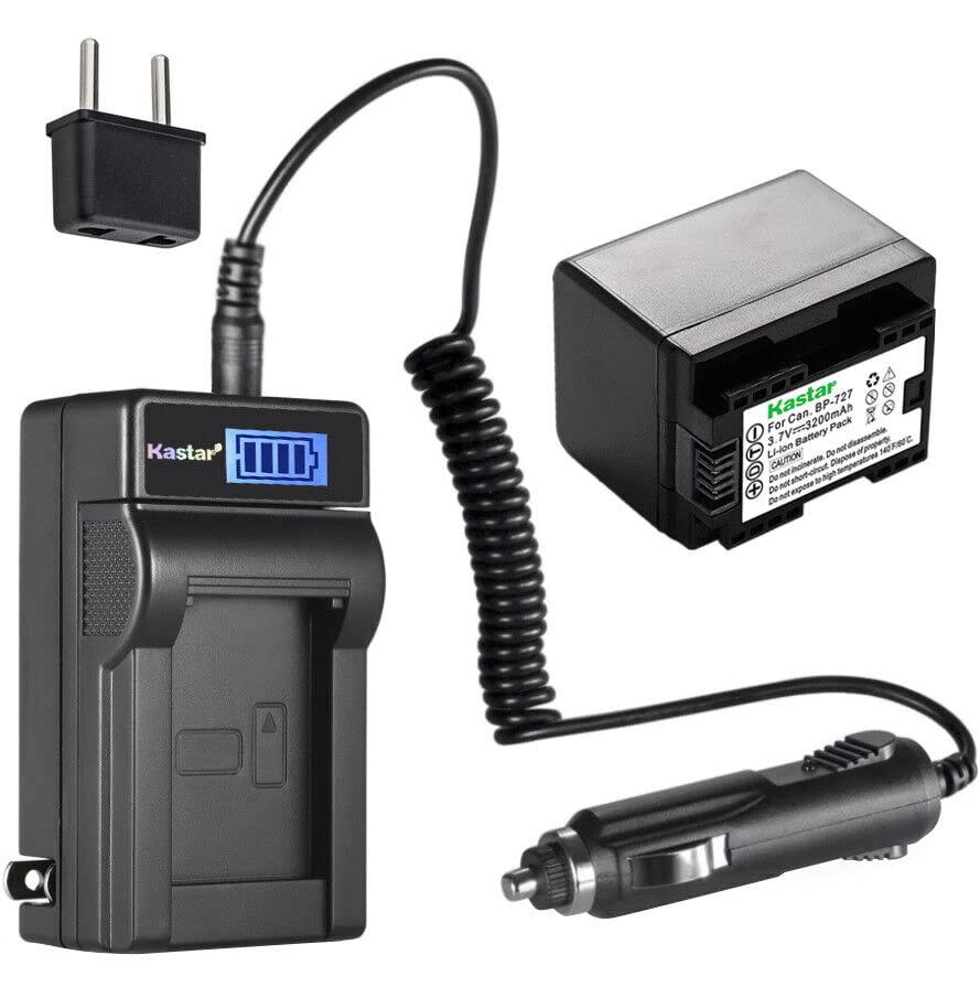 Kastar 1-Pack BP-727 Battery and LCD AC Charger Compatible with Canon VIXIA HF R80 HFR80, LEGRIA HF M66 HFM66, LEGRIA HF M68 HFM68, LEGRIA HF M76