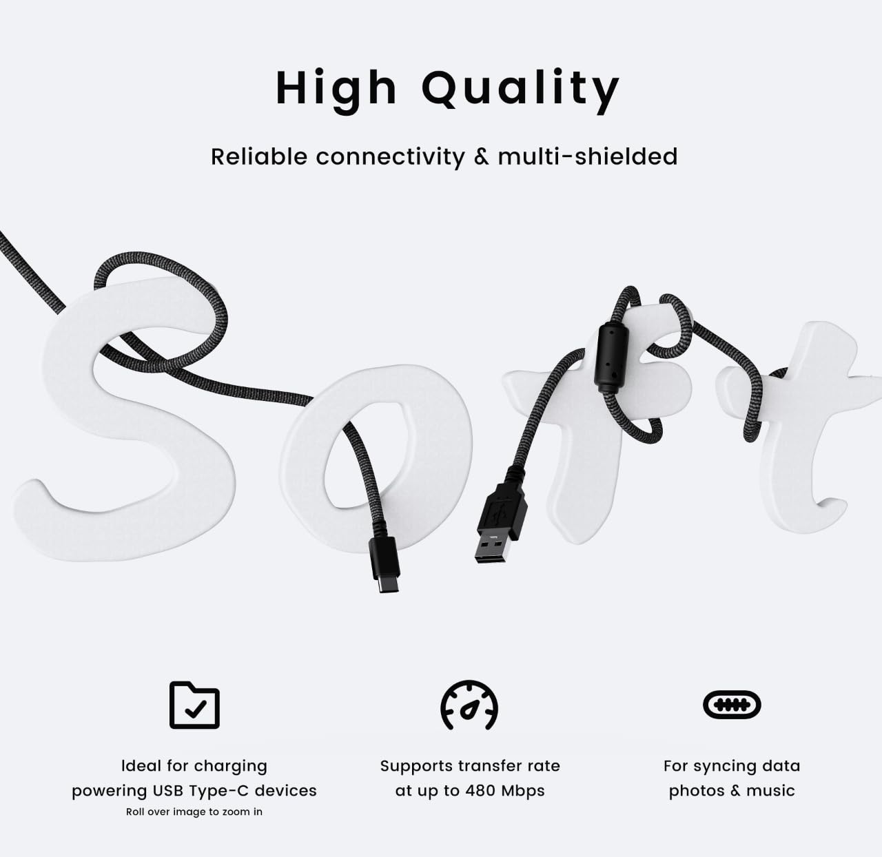 PWNAGE Ultra Custom Paracord Ultra Flexible USB C Cable for Gaming Keyboard, Mouse, Charging, Double-Sleeved Mechanical Keyboard Cable, 1.8M USB-A