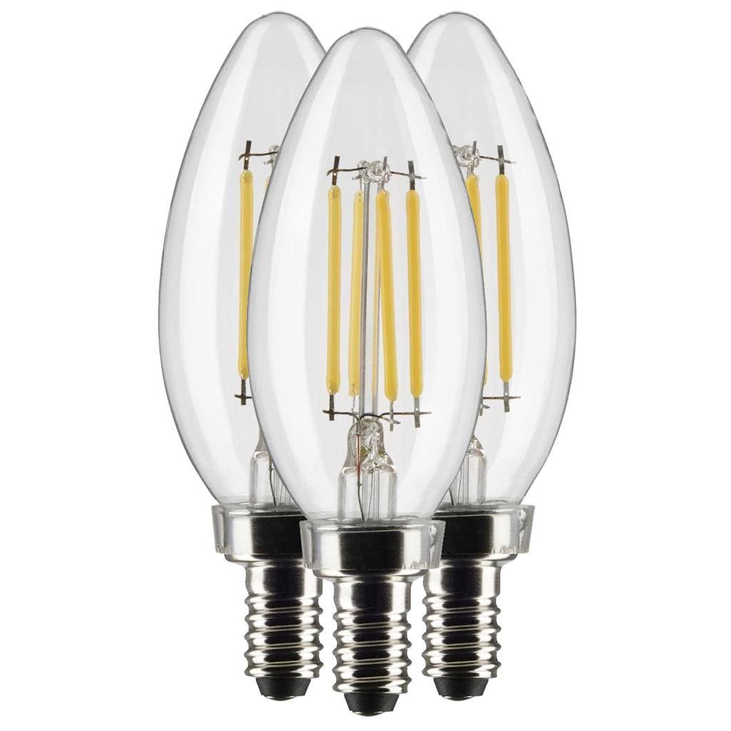 Satco S21367 4 Watt B11 LED Filament Light Bulbs Clear E12 Candelabra Base 90 CRI 3000K Soft White 350 Lumen120 Volt Dimmable Wet Location 3-Bulbs
