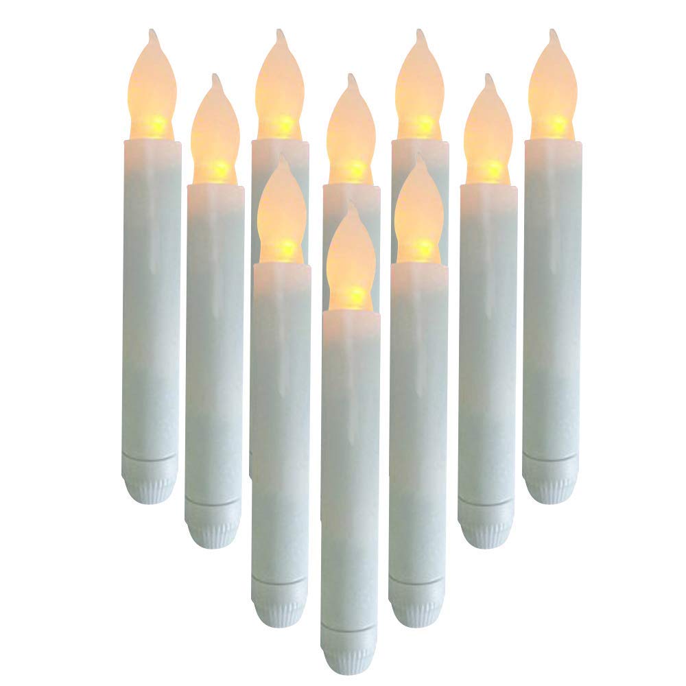 Houdlee Set of 12 LED Flameless Taper Candles - Warm White Flickering Electric Candles for Halloween, Christmas, Parties, and Weddings