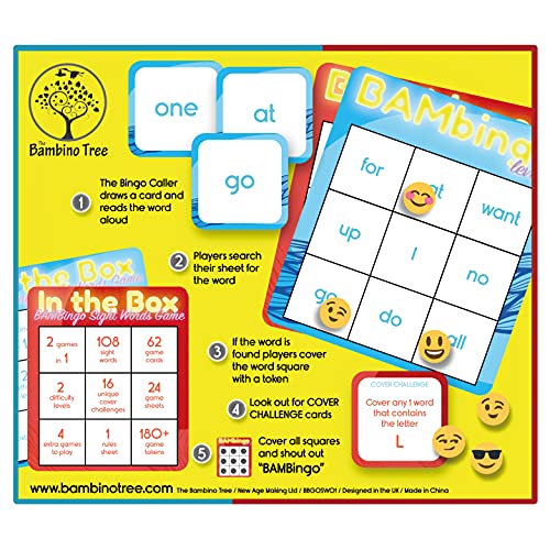 THE BAMBINO TREE Sight Word Bingo Game | Level 1 & 2 Educational Vocabulary Game | Learn to Read Dolch & Fry Word Lists for K–1st Grade