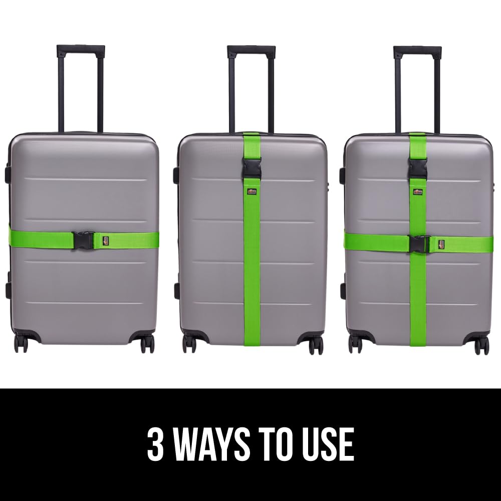 GORILLA GRIP 4-Pack Adjustable Luggage Straps – Heavy Duty Travel Belts, Bag Connectors, Green, Easy ID