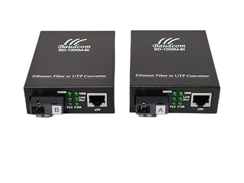 BAUDCOM Gigabit Ethernet Fiber Media Converter 10/100/1000M, SC Single Transceiver, 20KM Single Mode, RJ45 to 1000Base-LX, BIDI 20KM