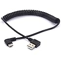 GLHONG Coiled USB C Cable, Right Angle USB 2.0 to USB C Extension Cord 90 Degree USB C Adapter Lead (USB 2.0 Right)