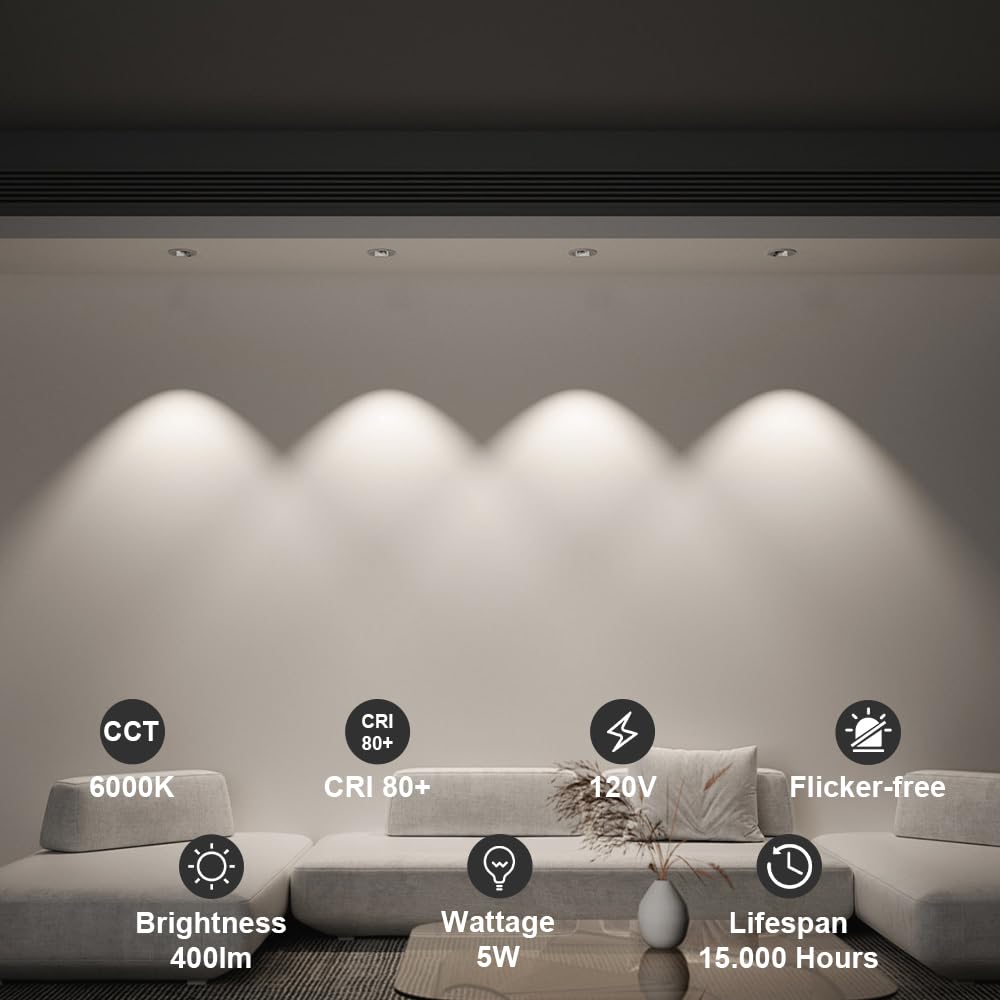 Night Blazers GU10 LED Bulb 5 Watt NO Flicker 40W Equivalent 6000K Daylight Cool White Light Bulbs Wide Angle Spotlight, Recessed Track Light