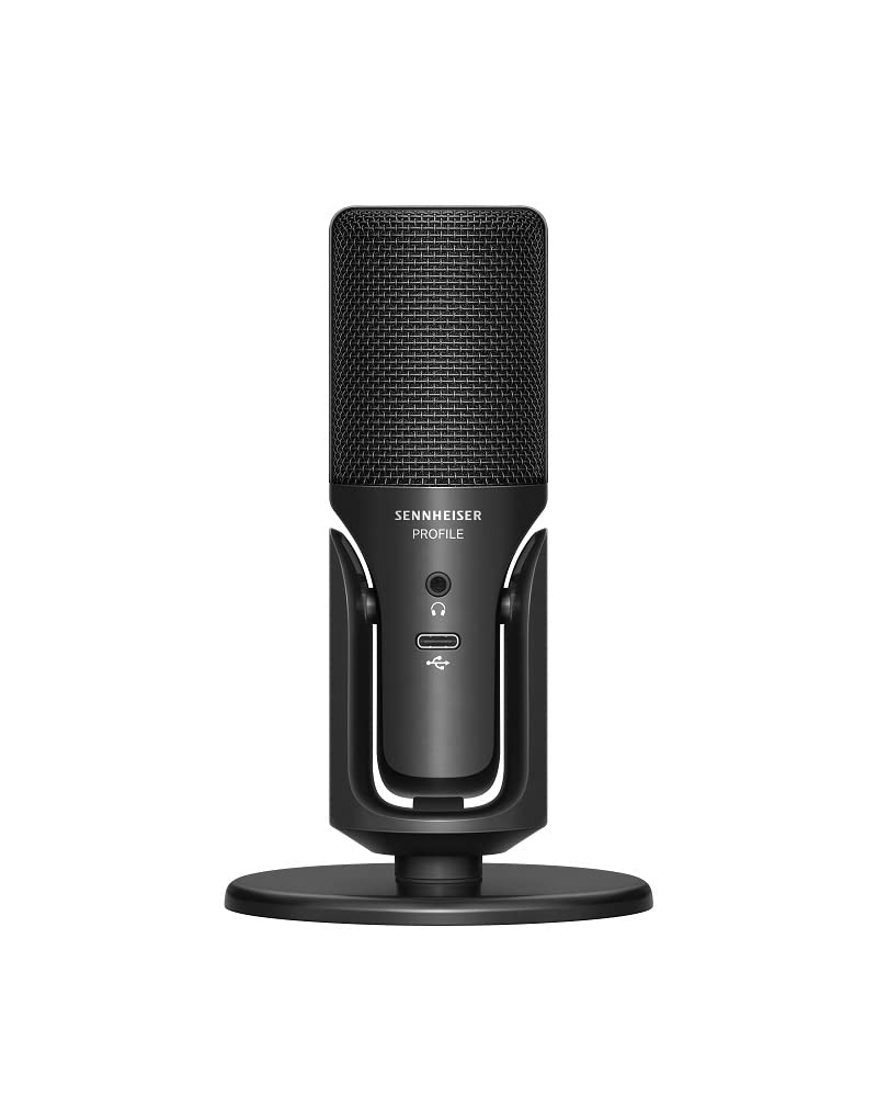 SENNHEISER Professional Profile - USB Cardioid Condenser Microphone & Table Stand, 1.2 m USB-C Cable - Mute Button, Built-in Headphone Jack, Gain, Mix