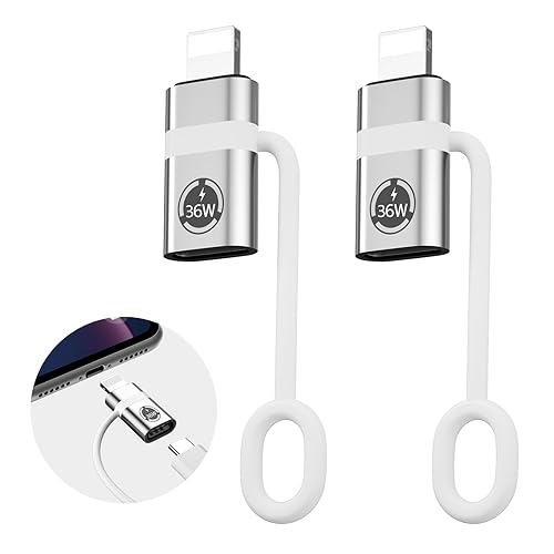 USB C to Lig-htn-ing Cable Adapter,Support PD36W Fast Charging Compatible with Phone Pad AirP-ods,with Anti-Lost Holder - 2 Pack,It Does not Support…