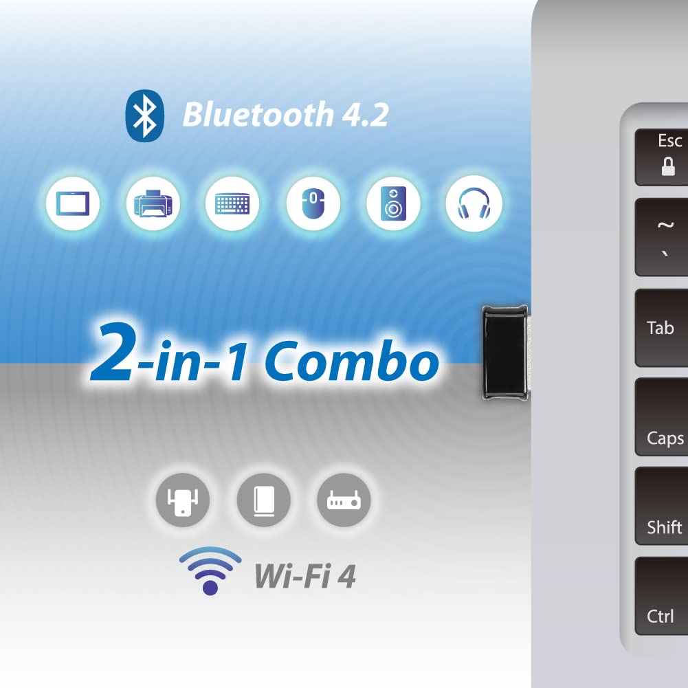 Edimax *New* 2-in-1 Wi-Fi 4 + BLE Adapter, N150 + Bluetooth v4.2 (2.6X Faster) + Low Energy (LE) Combo for PC, Wireless Nano USB Dongle, Supports