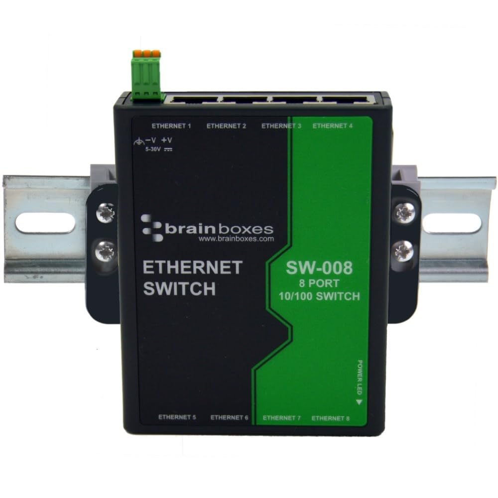 Brainboxes 8 Port Unmanaged Ethernet Switch Wall Mountable,Light Industrial,SW-008