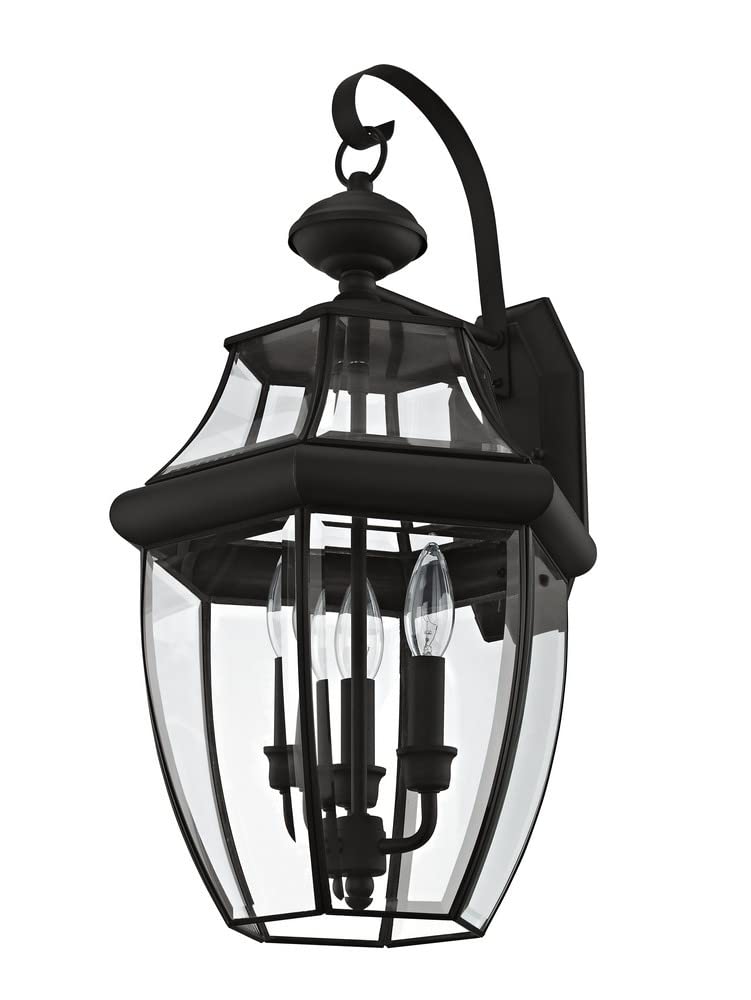 Livex Lighting 2351-91 Outdoor Wall Lantern with Clear Beveled Glass Shades, Brushed Nickel