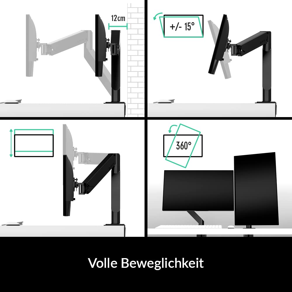 ARCTIC X1-3D - Monitor Arm with Extendable Gas Arm, Support Monitor up to 40" Ultrawide, up to 10 kg/22 lbs, with Cable Management, Adjustable - Black